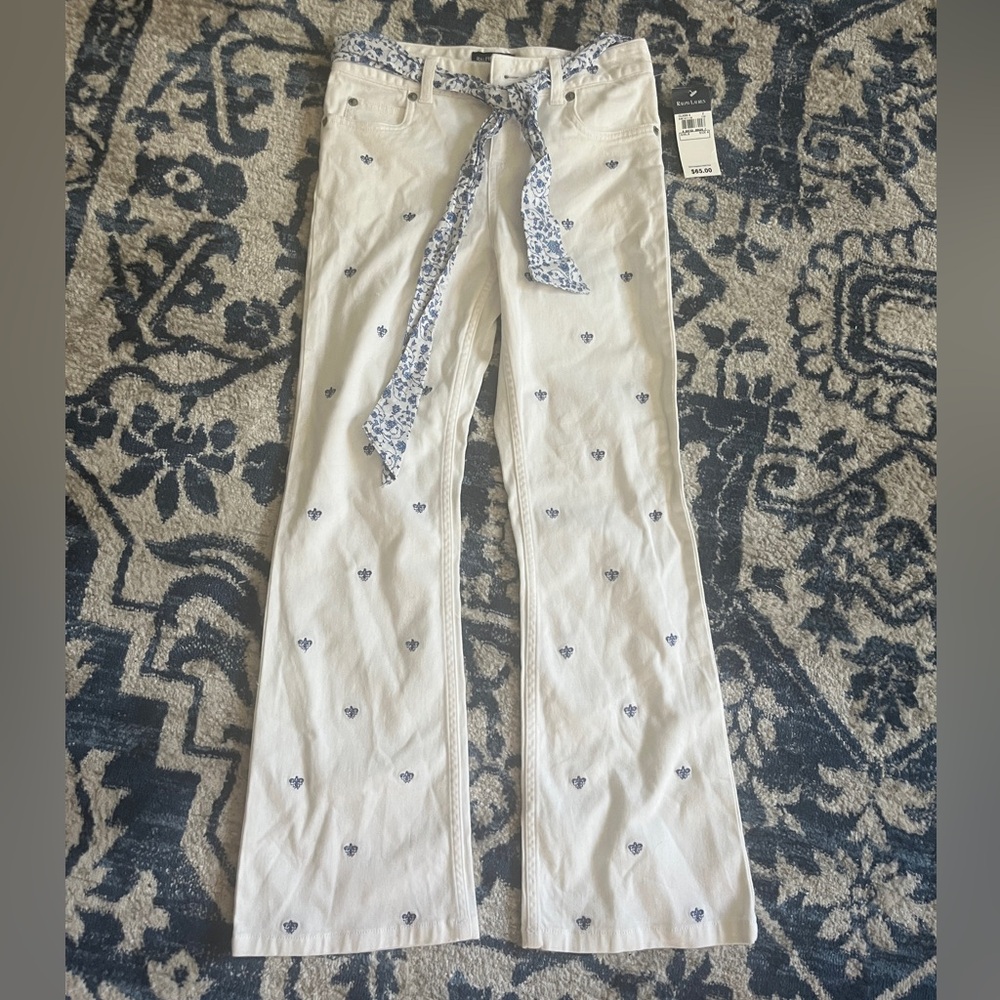 Ralph Lauren White Kids Jeans with Blue Floral Accents
